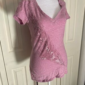 American Eagle Outfitters Pink Fitted Embellished T-Shirt